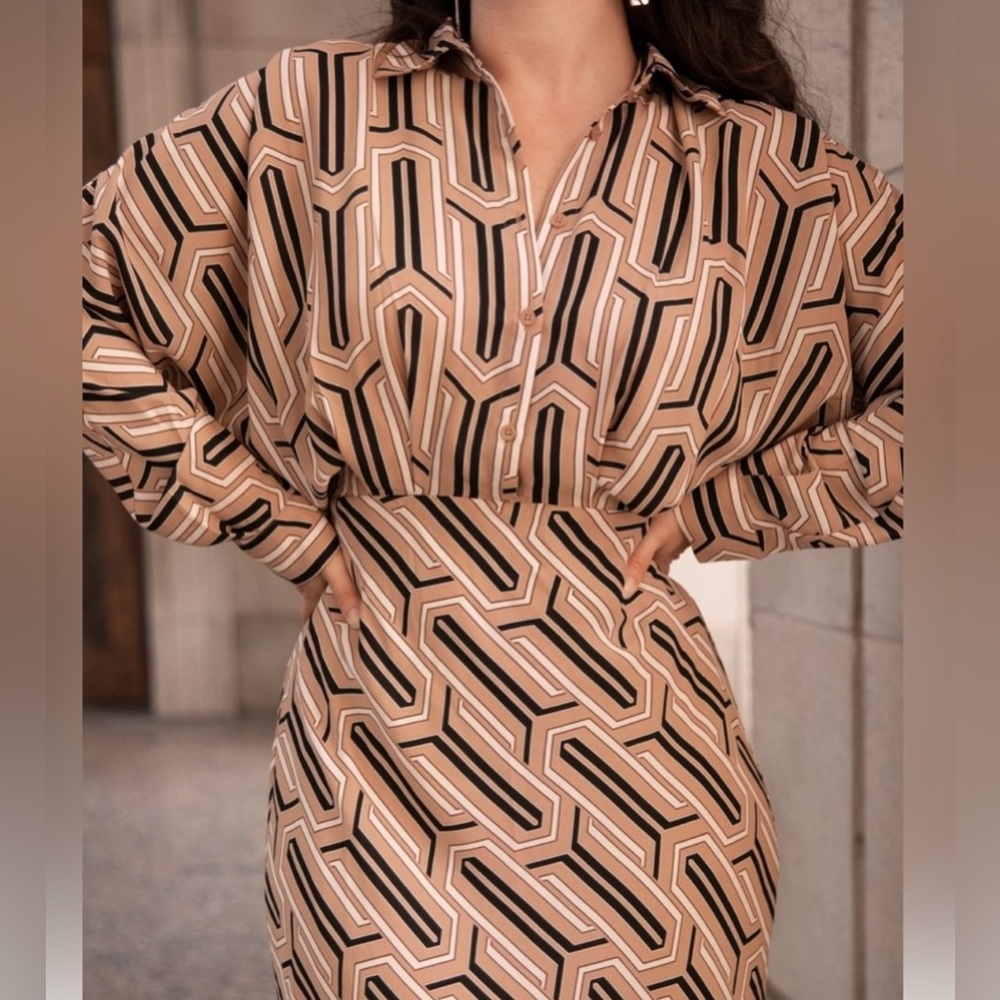 Express Black and brown Long Sleeve Dolman Collar Dress